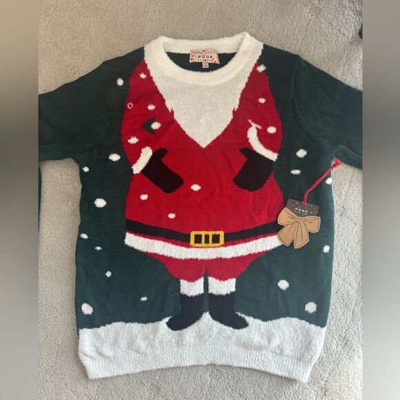 New Poof! New York ugly Christmas sweater with Santa Claus body beard sz S - Picture 2 of 9
